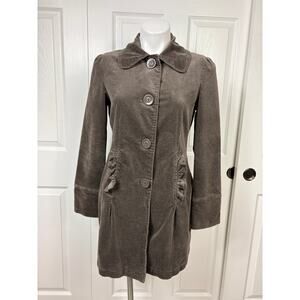 Tulle Gray Long Coat Velour Ruffle Pocket Size S